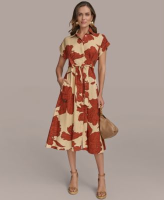 Donna Karan New York Womens Tie-Waist Shirtdress Cinnamon Multi 14