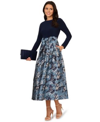 Adrianna Papell Womens Long-Sleeve Jacquard B Midnight Multi 4