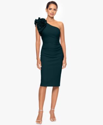 XSCAPE Womens One-Shoulder Sheath Dr Pine 8