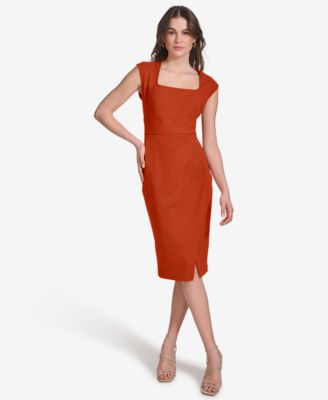 Calvin Klein Womens Square-Neck Sheath Dre Black 10