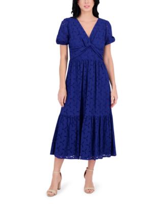 kensie Womens Short-Sleeve Eyelet Ma Cobalt 10