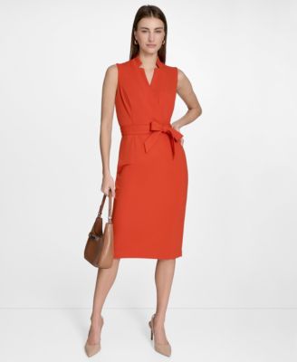 Calvin Klein Womens Sleeveless Midi Sheath Clay 14