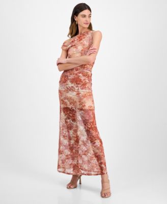 14th Place Juniors Sheer Floral-Print Of Brown XS