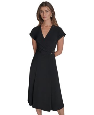 Halston Womens Surplice-Neck Faux-Wra Black 10