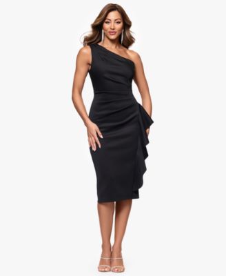 XSCAPE Petites One-Shoulder Knee-Leng Black 6P