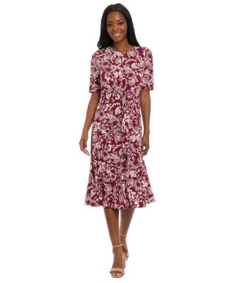 London Times Petites Jersey Printed Midi Dr Open 12P