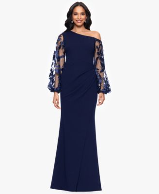 Betsy Adam Petites Scuba Crepe Asymmetric Navy 12P