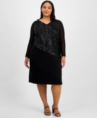 Connected Plus Size Asymmetric Sequin Pa Black 18W
