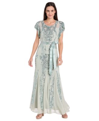 R M Richards Womens Short-Sleeve Sequined Sage 6