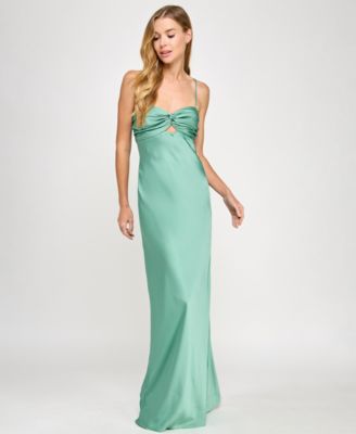 SENI CADE Womens Satin Tiered Cowl-Neck Dusty Sage XS