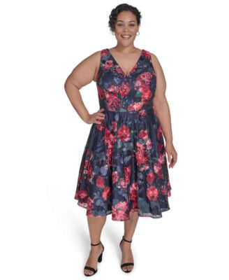 Eliza J Plus Size Sleeveless Embroider NavyMulti 16W