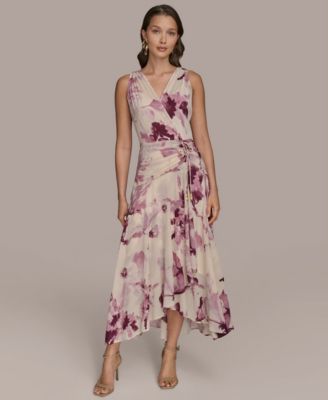 Donna Karan New York Womens Chiffon Floral Faux-Wr Wisteria Multi 10