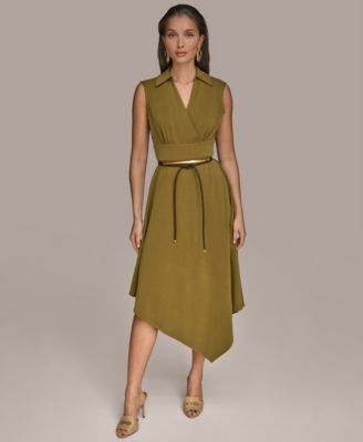 Donna Karan New York Womens Surplice Belted High-L Smokey Olive 14