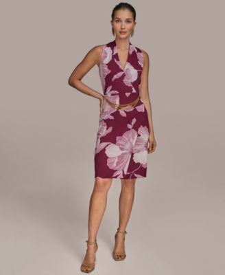 Donna Karan New York Petite Printed Chain-Belt Dres PruneWisteria Multi 8P