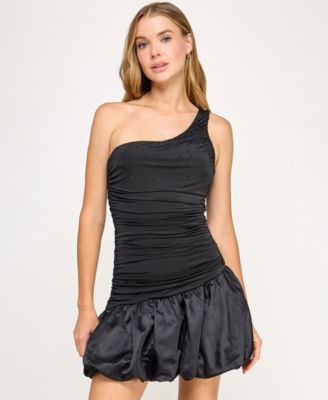 SENI CADE Juniors One-Shoulder Satin Fi Black M