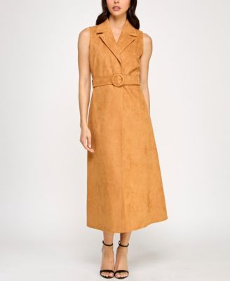 Rosie Harlow Womens Faux-Suede Sleeveless Brown S