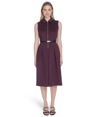 Calvin Klein Womens Sleeveless Scuba A-Lin Aubergine 8