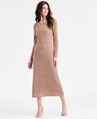 Connected Womens Long-Sleeve Slip Lace Taupe 8