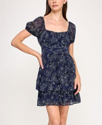 Trixxi Womens Chiffon Printed Short Navy S