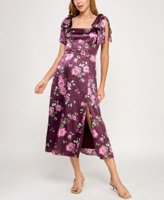 ROW A Womens Satin Printed Fit Fl Purple XS