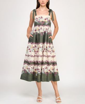 ROW A Womens Printed Woven Sleevele White multi XS