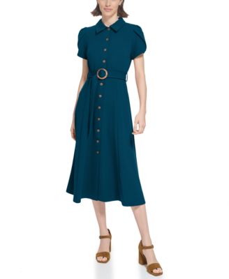 Calvin Klein Womens Scuba Crepe Belted Shi Cypress 12