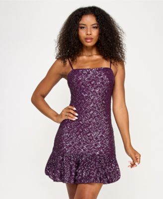 Emerald Sundae Juniors Sequined Bubble-Hem F Purple L