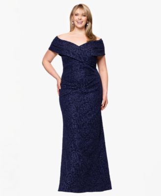Betsy Adam Plus Size Off-The-Shoulder Jac Navy 22W