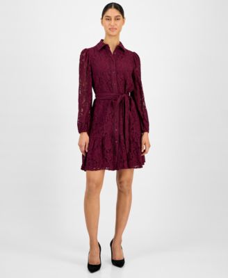 Anne Klein Petite Collared Shirt Dress Dark Chianti 12P