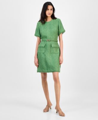 Tahari ASL Womens Bow-Belt Frayed-Edge S Green Tea 12