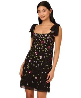 Adrianna Papell Womens Beaded Chiffon Shift D Black Multi 10