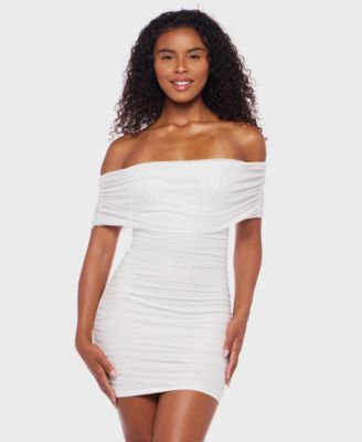 B Darlin Juniors Off-The-Shoulder Glit Off White Silver XL