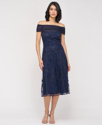 JS Collections Womens Gemma Beaded Off-The-S Navy 14
