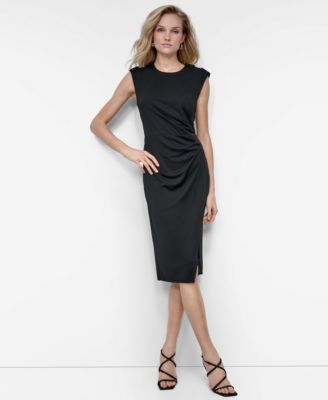 DKNY Womens Ruched Slit Sleeveless Black 4