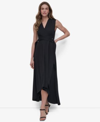 DKNY Womens V-Neck Sleeveless Belt Black 10