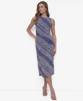 DKNY Womens Printed Ruched Sleevel Electric Violet Multi 12