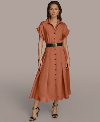Donna Karan New York Womens Belted Midi Shirtdress Cinnamon 10