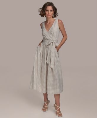 Donna Karan New York Womens Sleeveless V-Neck Midi Tuscan GreyCream 8