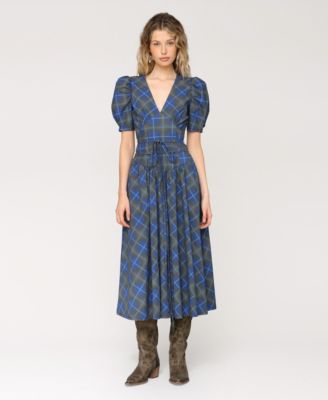 Avec Les Filles Womens Cotton-Blend Printed F Olive Blue Plaid 14
