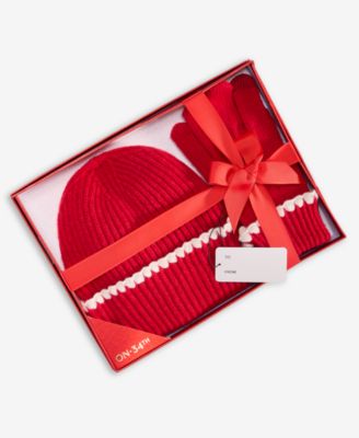 On 34th Ribbed Beanie Gloves Boxed S Blush ONE SIZE