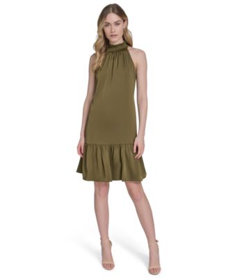 Vince Camuto Petite Satin Mock-Neck Sleevel Olive 10P