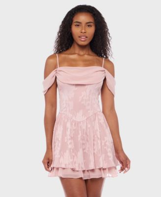 B Darlin Juniors Cold-Shoulder Jacquar Dark Mauve 34