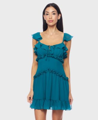 B Darlin Juniors Flutter-Strap Chiffon TurqAqua 12