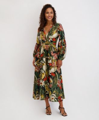 Siena Womens Printed Satin Long-Sle Black Multi 4