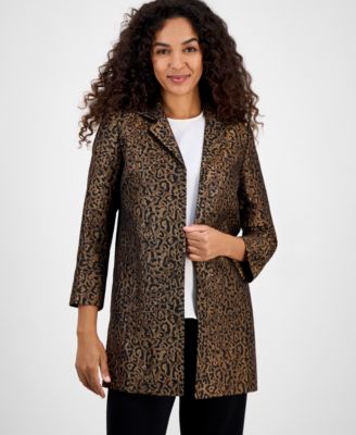 Kasper Leopard Jacquard Open-Front 3 Dark Camel Multi 12