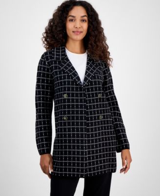 Kasper Petite Notched-Collar Sweater Blackwhite XL