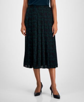 Kasper Womens Pleated Pull-On Skirt, Blackevergreen XS