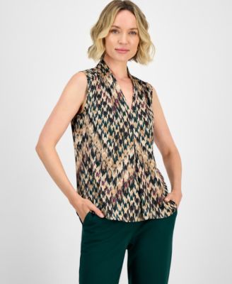 Kasper Womens Chevron-Printed Satin Dark Camel Multi M