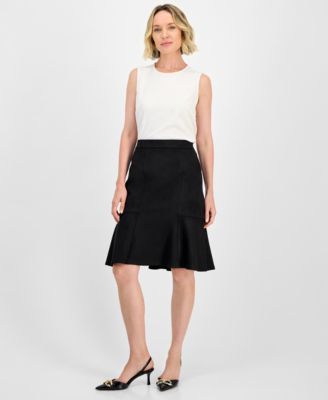 Kasper Faux-Suede Flared Pull-On Skir Black L