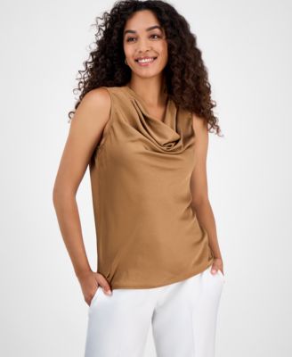 Kasper Womens Printed Cowlneck Sleev Dark Camel L